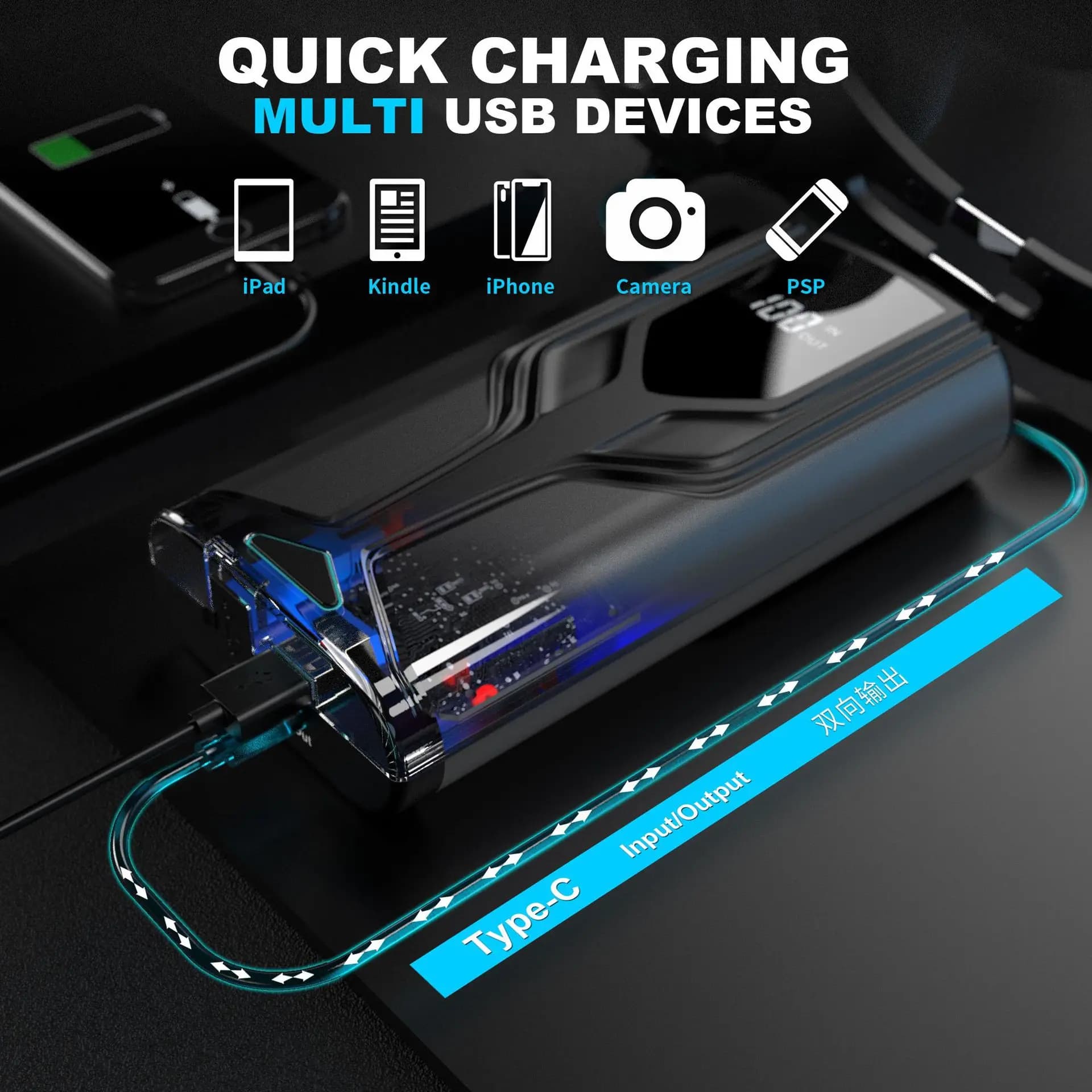 Avviatore di Emergenza Portatile 12V per Auto, Caricabatterie Intelligente per Avviamento di Emergenza per Auto a Benzina e Diesel