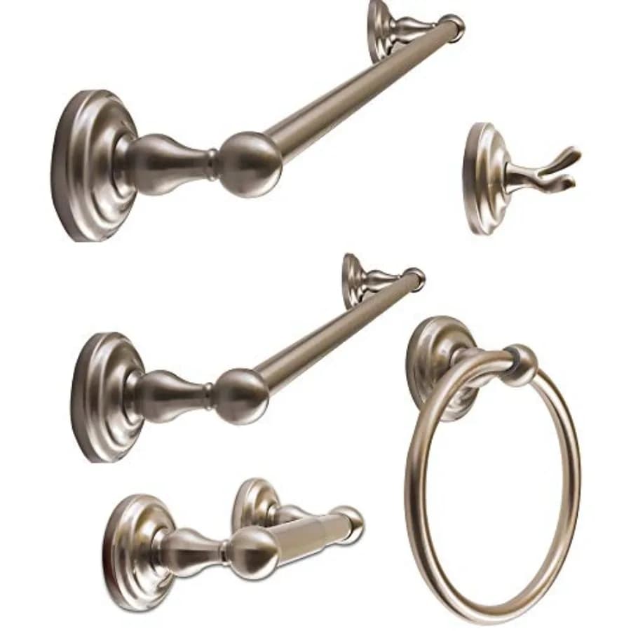 Set di Accessori Bagno in Nichel Satinato da Parete, Include Gancio per Accappatoio, Porta Carta Igienica, Anello Porta Asciugamani, Porta Asciugamani Lungo 18/24 Pollici, 5 Pezzi