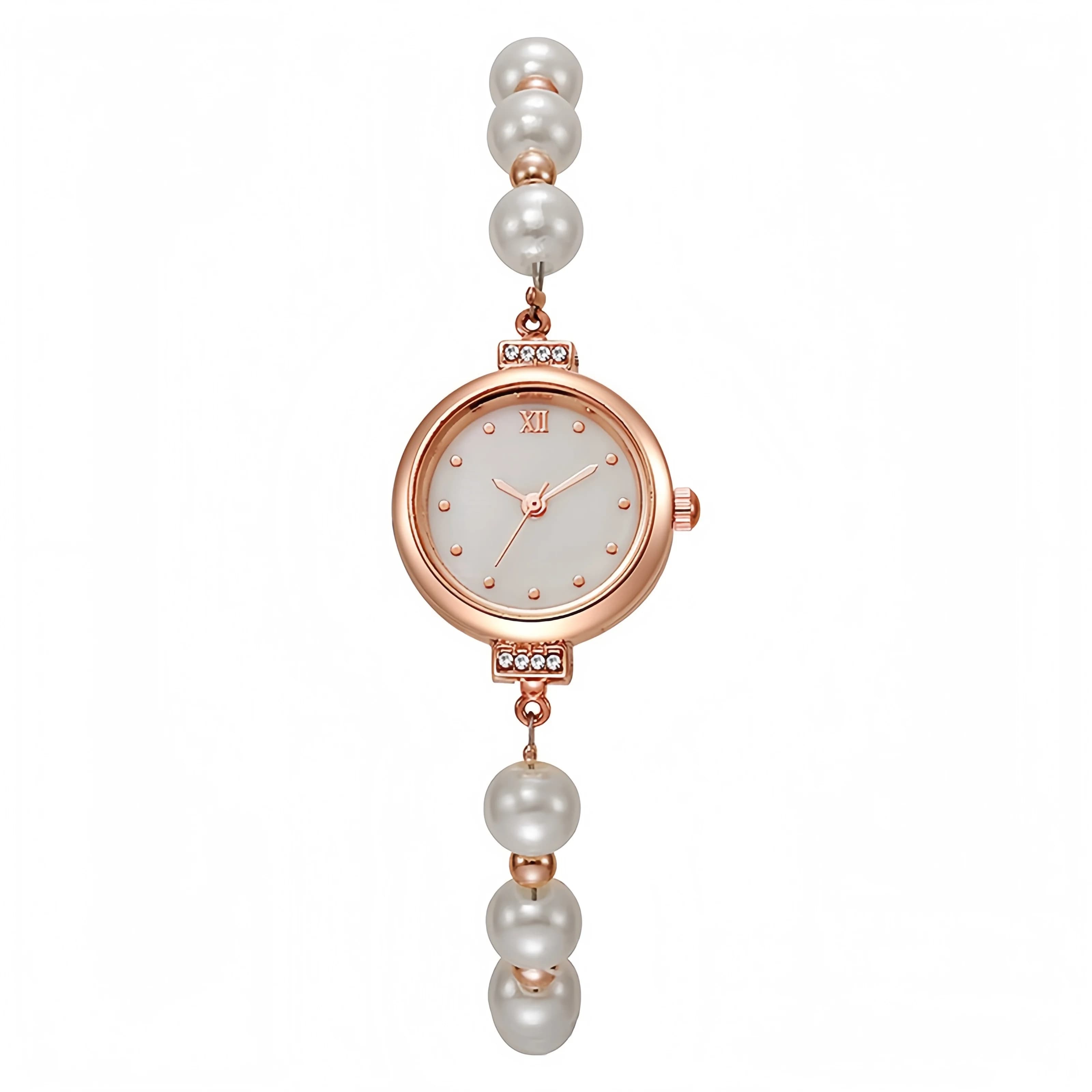 Orologio con bracciale di perle da donna, movimento al quarzo, cinturino regolabile con perline e quadrante in madreperla