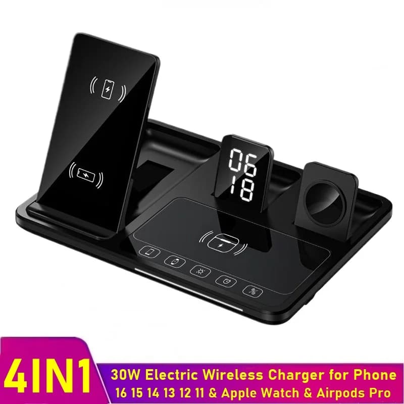 30 W Electric Wireless Charger Support for Airpods Pro Apple Watch Touch Control Fast charging station for Iphone 16 15 14 13 12 11