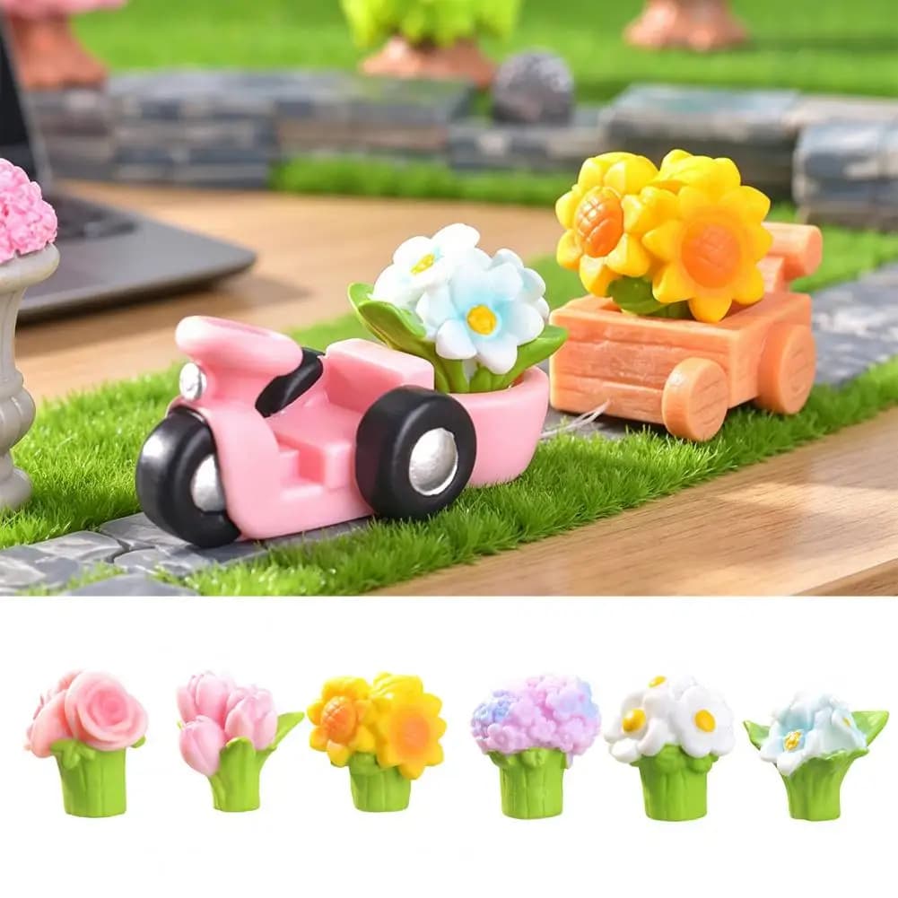 2 Pezzi Miniature di Fiori in Vaso, Statuette di Piante Floreali in Resina per Veicoli, Ornamenti per Casa delle Bambole, Giardino delle Fate, Micro Paesaggio 97