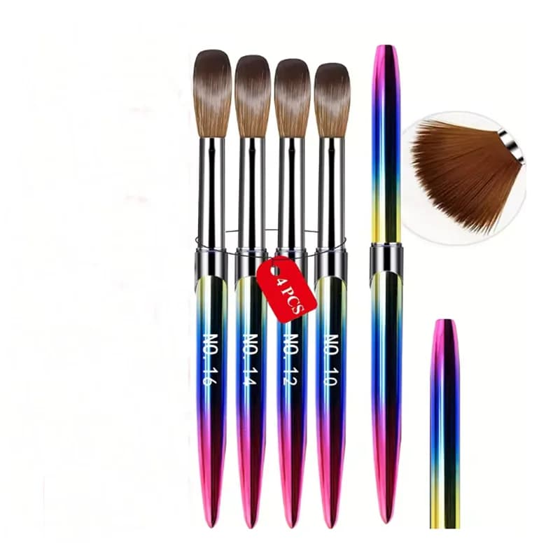 Set di pennelli per nail art in acrilico 4 pezzi Set di pennelli per unghie in acrilico Dimensioni 10/12/14/16 Per applicazione di polvere acrilica Pennello per nail art F
