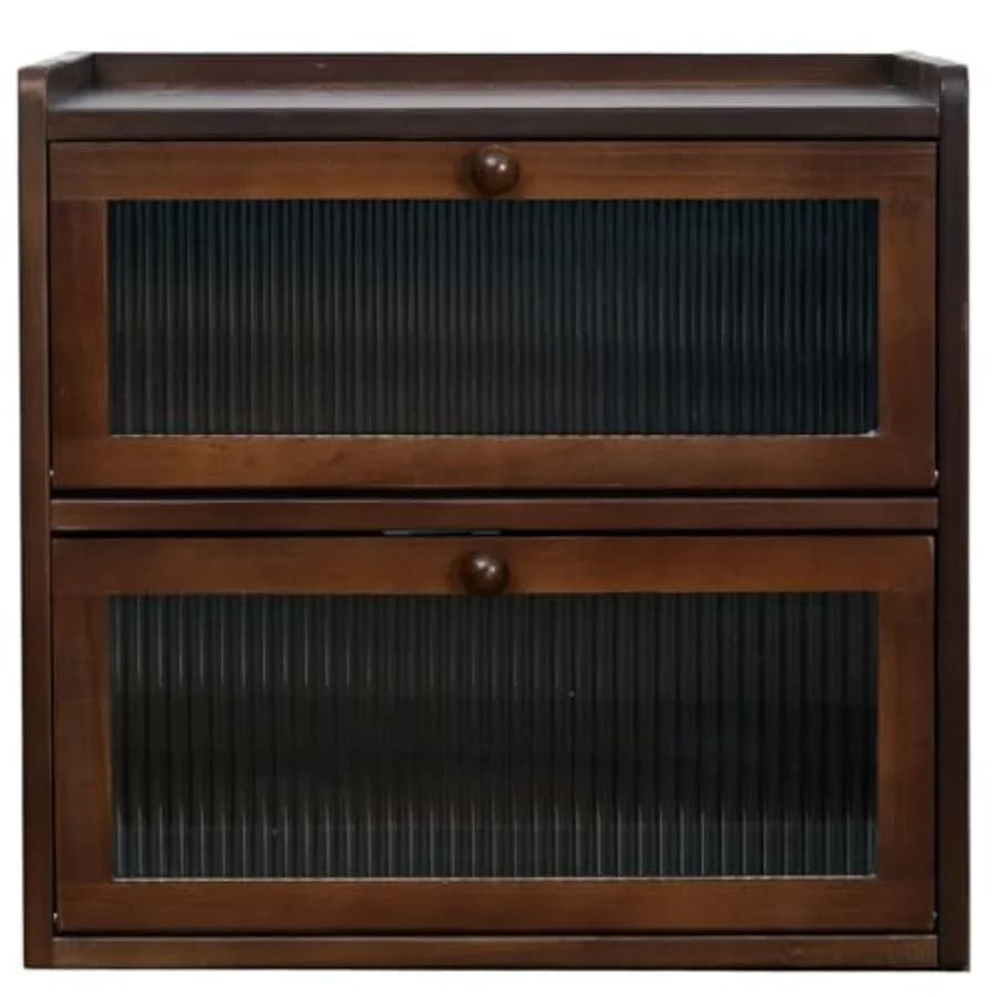 Contenitore per Pane a Due Livelli Grande per Bancone Cucina, Organizzatore in Legno con Finestra in Acrilico