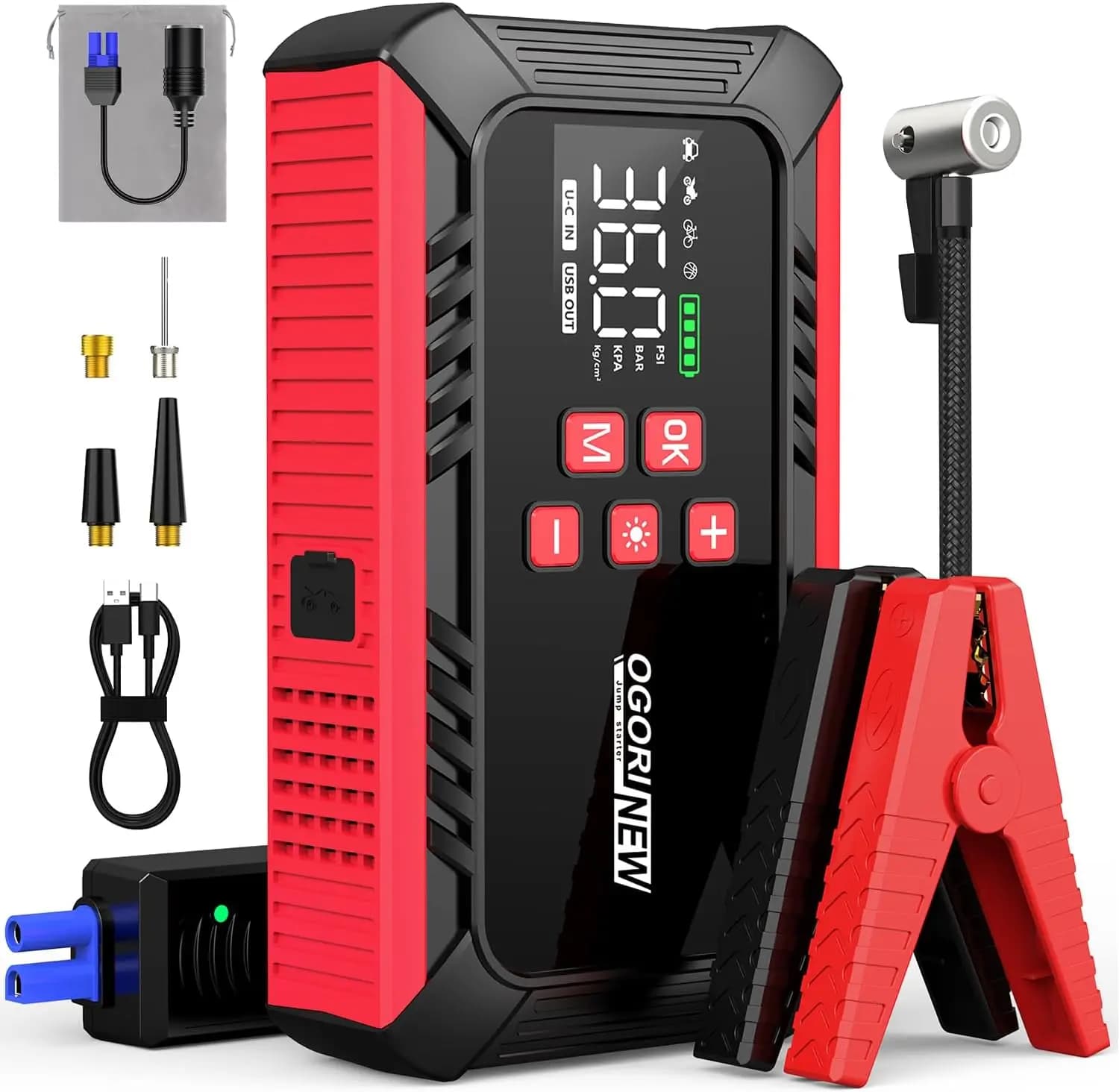 Avviatore di emergenza 8000A con compressore d'aria, batteria per auto da 26800 mAh, gonfiatore per pneumatici da 150 PSI, scatola di emergenza da 12 V, cavi di ponticello, sigaretta