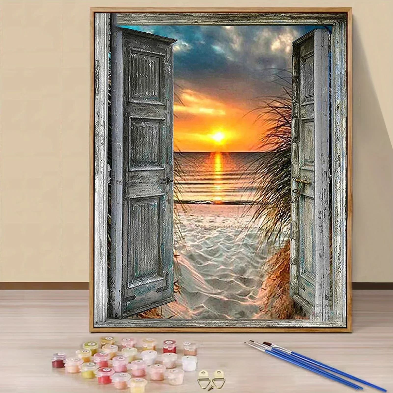DIY Oil Painting By Numbers Kit Sunset View Through Door Acrylic Paint By Numbers Diy Numbers Painting Art on Canvas By Numbers