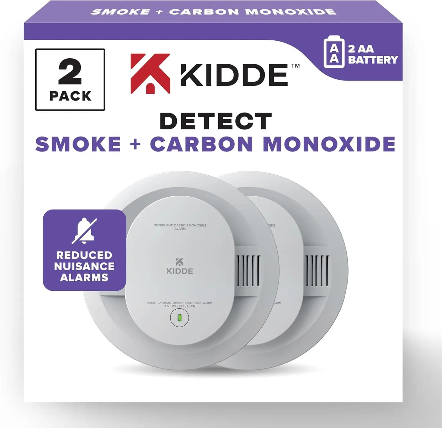 Rilevatore di Fumo e Monossido di Carbonio, Alimentato a Batterie AA con Luci LED, Confezione da 2 per la Sicurezza Domestica