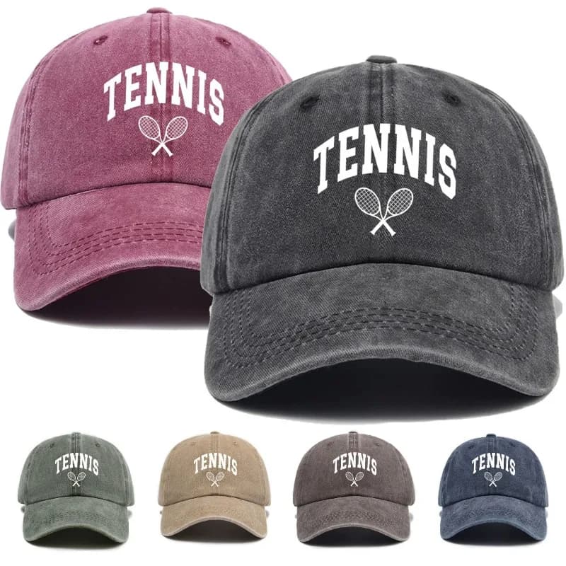 1 women's baseball cap with retro printing of tennis racket, adjustable casual hat for outdoor activities, suitable for spring and summer