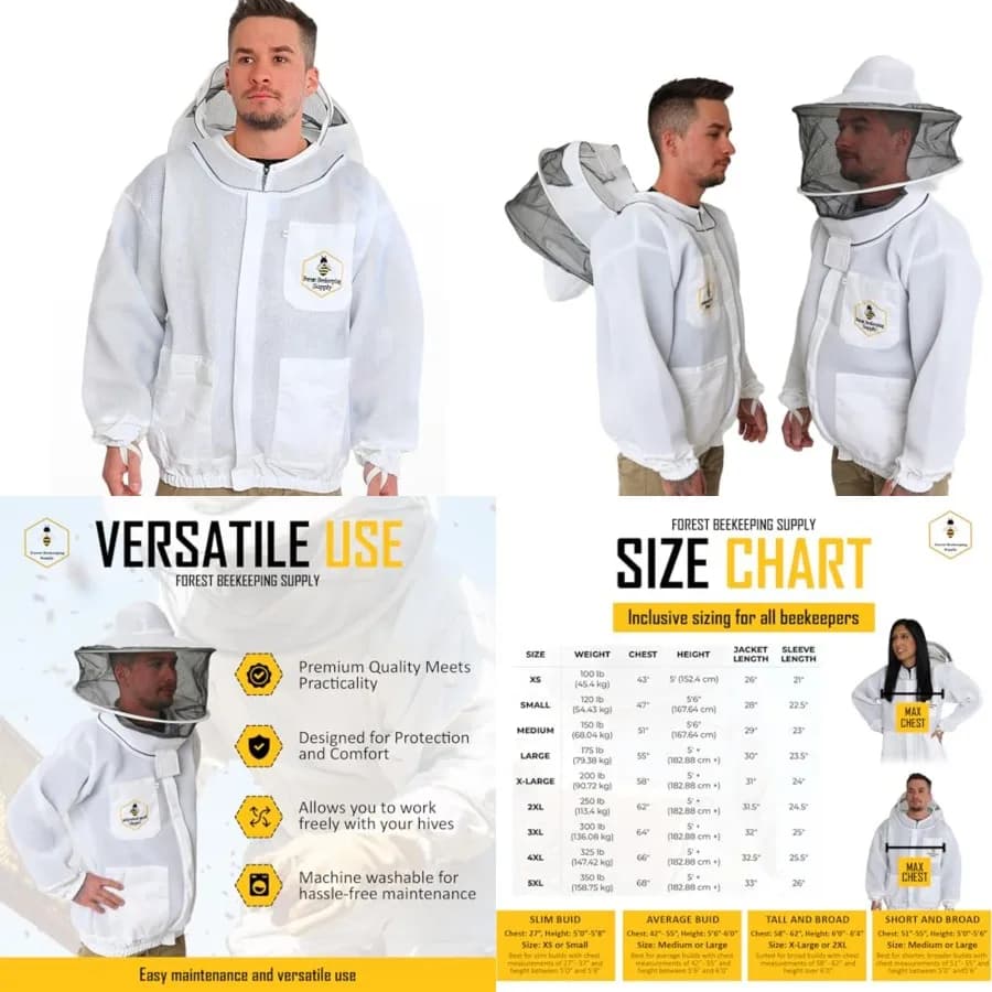 Beekeeping Jacket with Round Veil, Ventilated Air Mesh Bee Jacket with YKK Brass Zippers 2XL