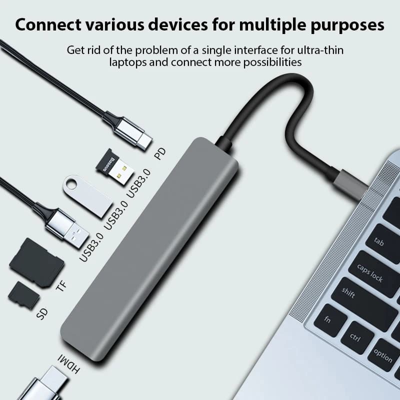 Type C 7 in 1 HUB USB3.0 Hub HDMI PD87W 4K 30Hz High Definition Converter SD TF Card Reader