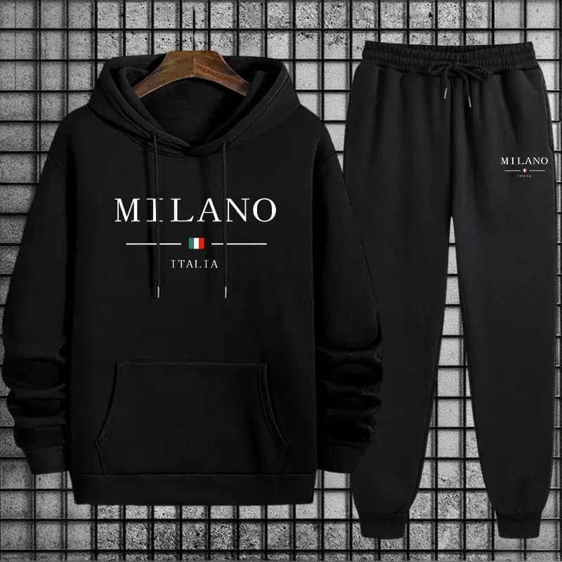 2026 New Trendy Men's Tracksuit Hooded Sweatshirt and Sweatpants Italy Print Sportswear Autumn Winter Daily Casual Jogging Suit