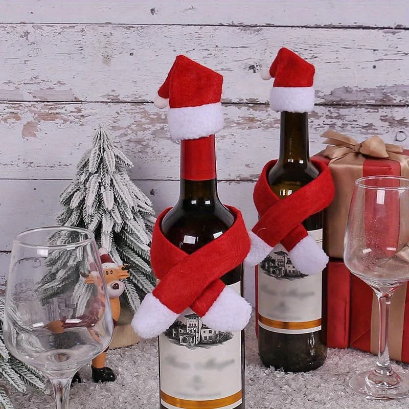 Christmas Mini Santa Hat Scarf Wine Bottle Decorations Xmas Party Table Decor