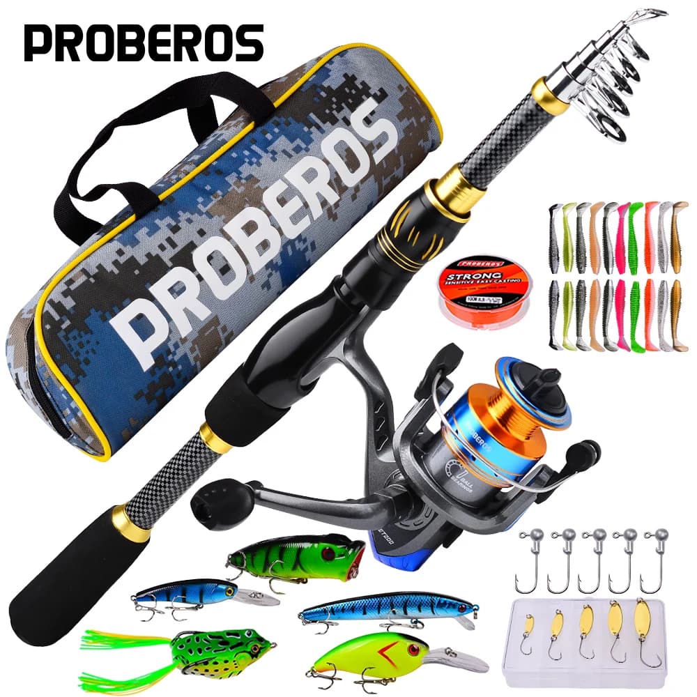 PROBEROS 1.5m-2.4m Canna da pesca e mulinello Kit combinato Mulinello da pesca spinning e canne da spinning Lenza Borsa con esche Ganci Set completo