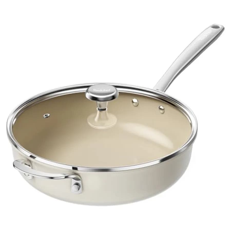 Padella in Ceramica con Coperchio, Antiaderente, Profonda, 5QT, con Manico Ausiliario e Coperchio, Pentola da Cucina in Ceramica Non Tossica