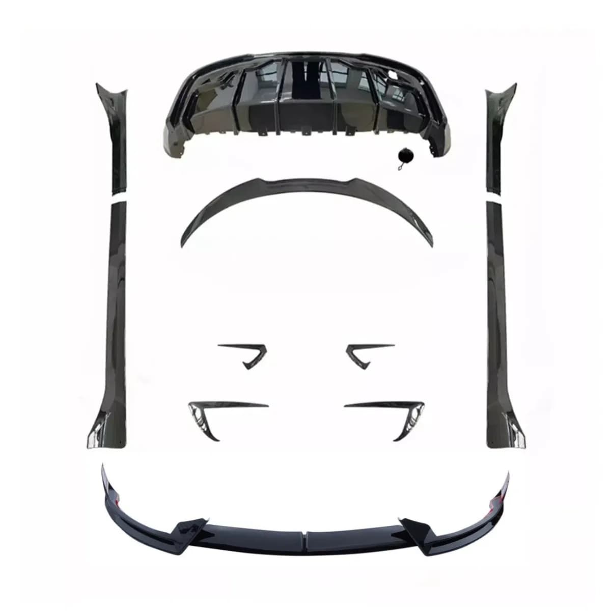 Per il modello 2021-2024 Y Nero brillante Diffusore posteriore Spoiler Paraurti anteriore Labbro Gonna laterale Refit Accessori