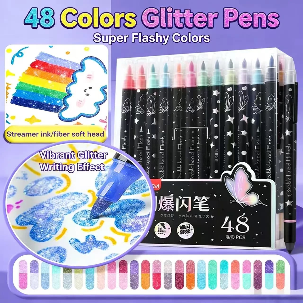 Set di 12/96 Pennarelli Glitterati a Doppia Punta, Marcatori Scintillanti con Pennello Morbido per Fai-da-Te, Arte e Decorazioni