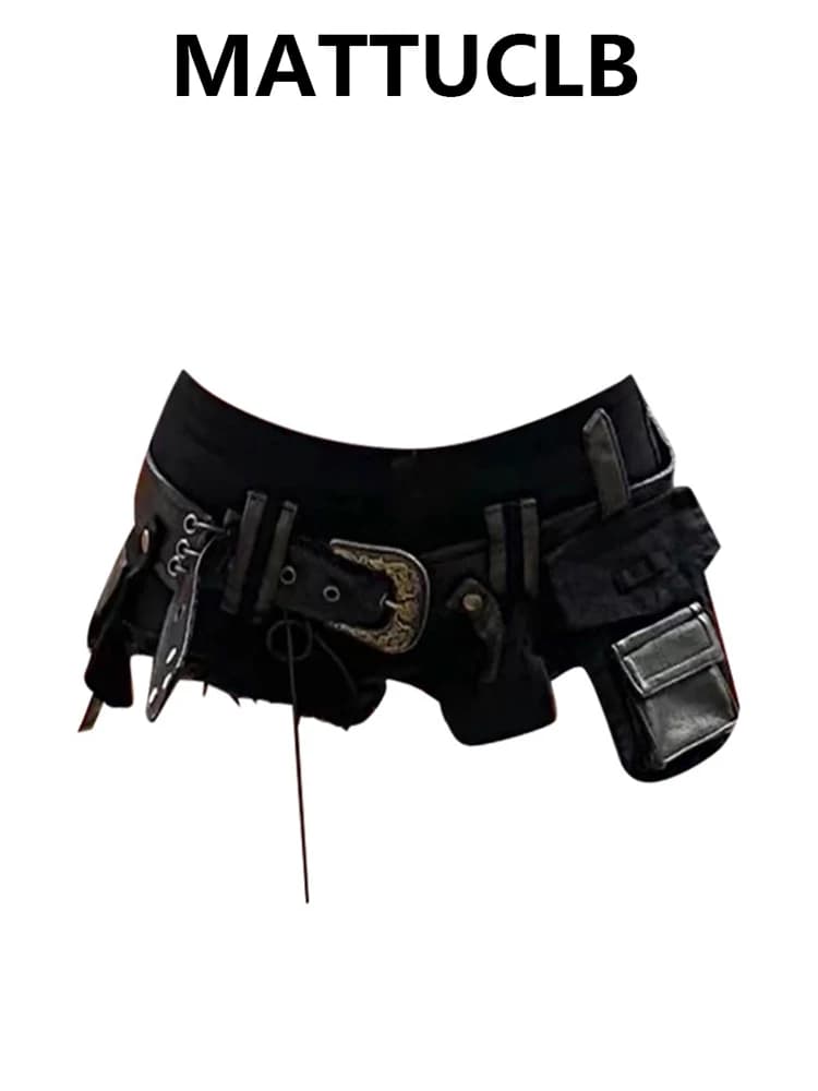 Donne di estate Goblin Core Gyaru Coquette Pantaloncini di jeans a vita bassa con cintura Harajuku giapponese Jean Pantaloni caldi Dark Academia Kpop Y2k
