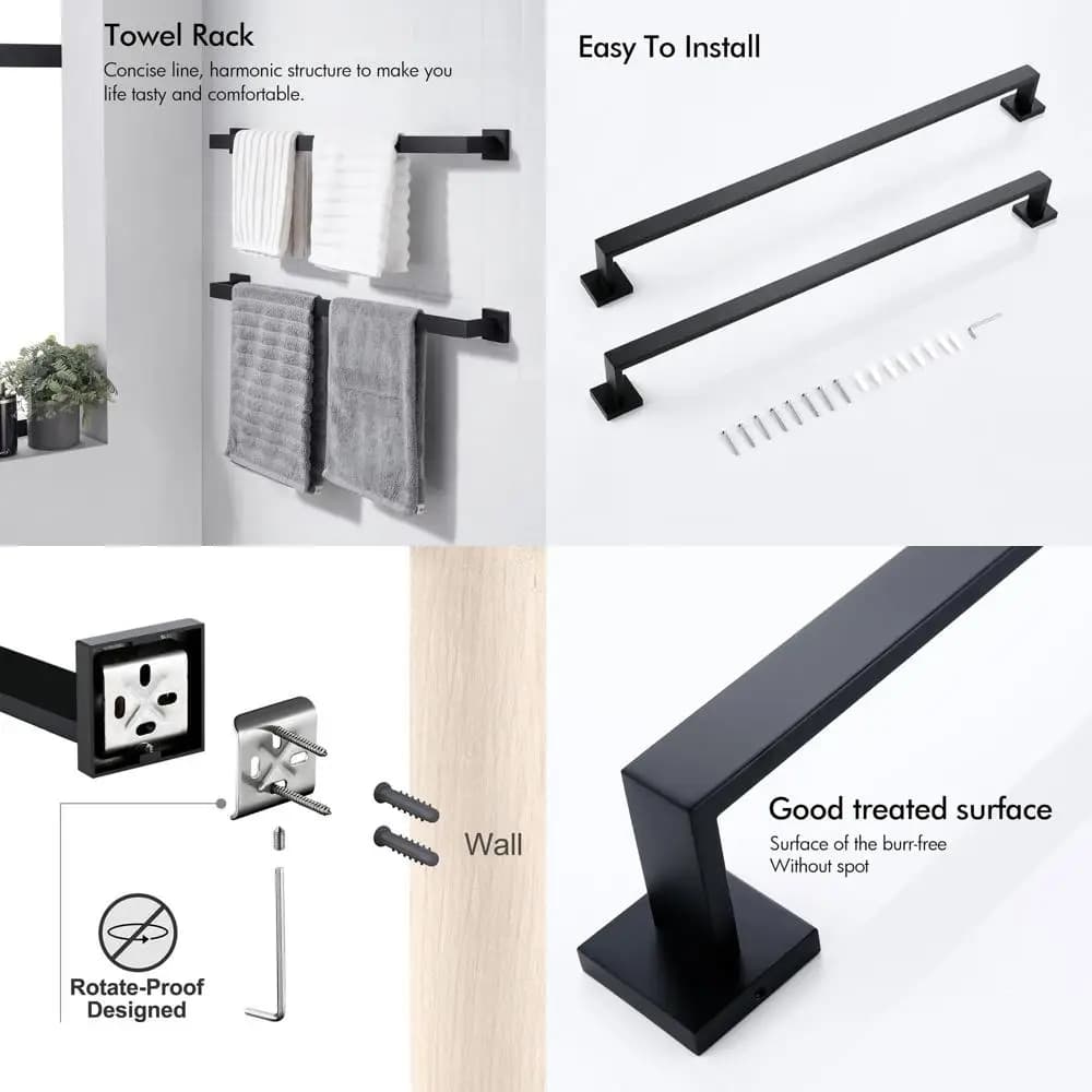 Set portasciugamani singolo da 32 pollici, portasciugamani da bagno in acciaio inossidabile montato a parete, nero opaco, resistente, confezione da 2