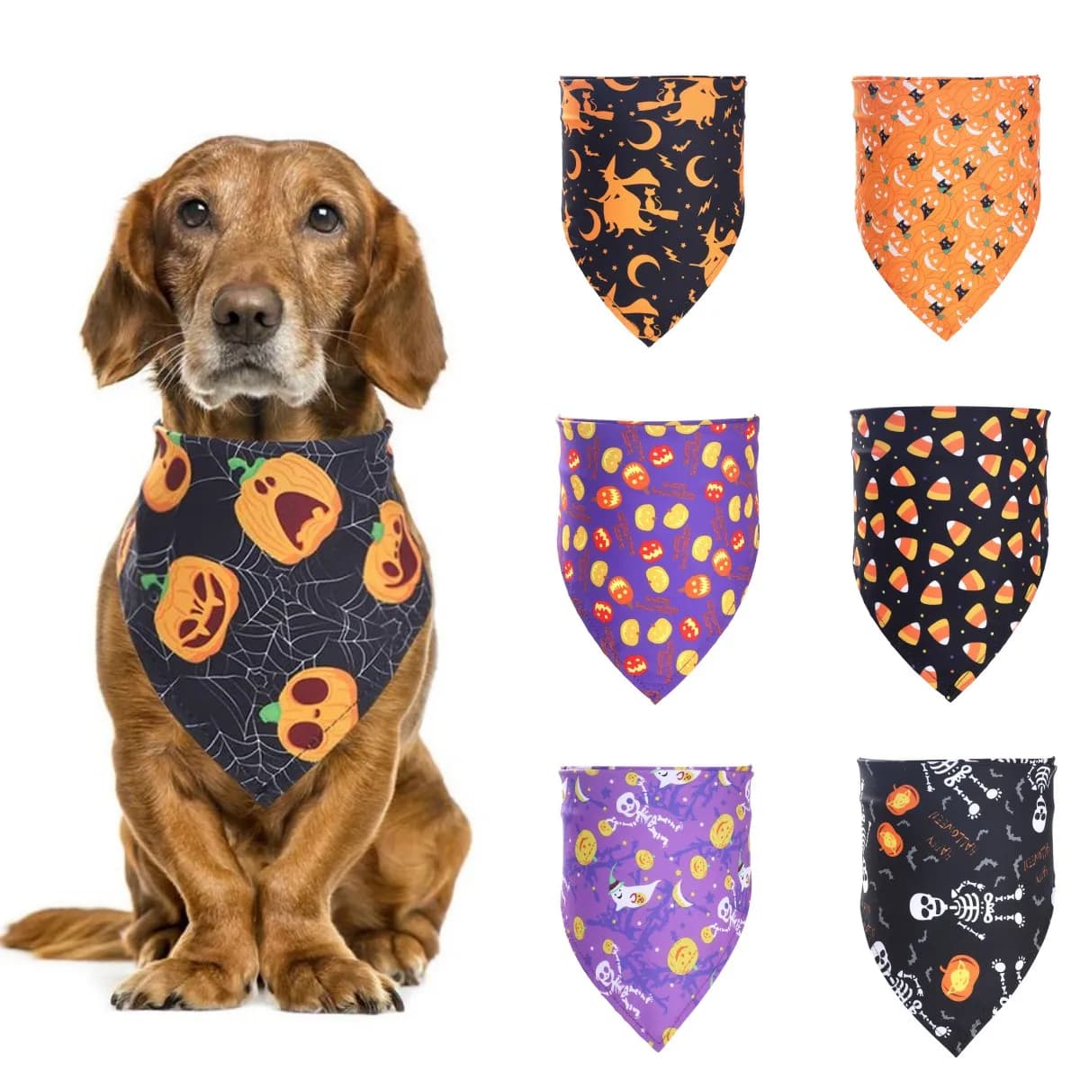 Pet Dog Halloween Pattern Triangular Bandage For Dogs Cats Adjustable Polyester Triangular Bibs Scarf Collar For Pet Accessories