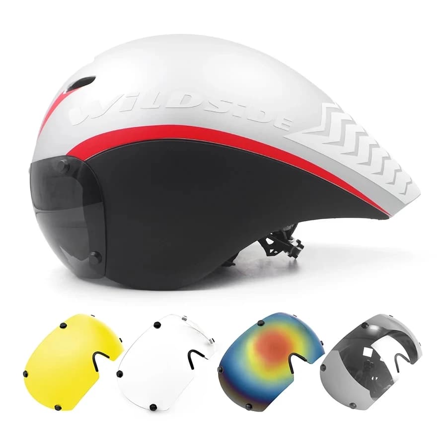TT Ciclismo Casco lenti occhiali Triathlon Tri Aero Casco bici da strada timetreal Race Casco da bicicletta uomo Casco Ciclismo accessori