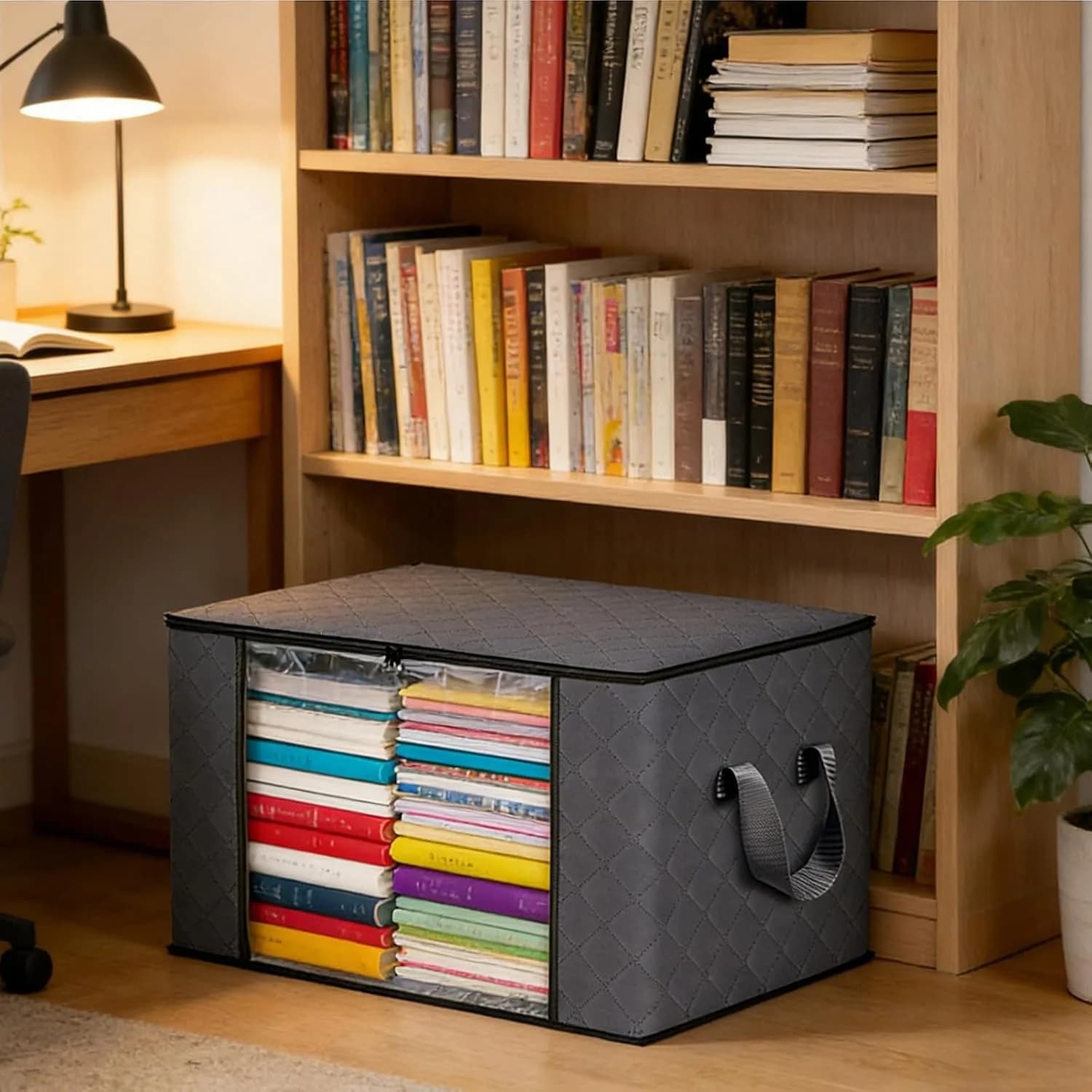 3 Pack 90L Clothes Storage Bins with Lids, Foldable Blanket Storage Bags with Zippers, Clear Window and Reinforced Handles, Closet and Organization for Clothing, Sweater, Comforter, Bedding