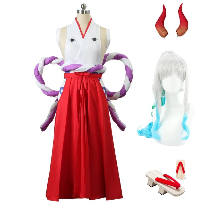 Yamato Costume Cosplay Corno Forcine Parrucca Scarpe Donna Kimono Geta Abiti Halloween Carnevale Festa di ruolo Abiti Abiti