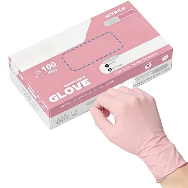 Guanti in Nitrile Rosa Chiaro 50/100 Pezzi, per Pulizie Domestiche, Cucina, Cura degli Animali, Bellezza, Unghie, Strumenti Multifunzionali