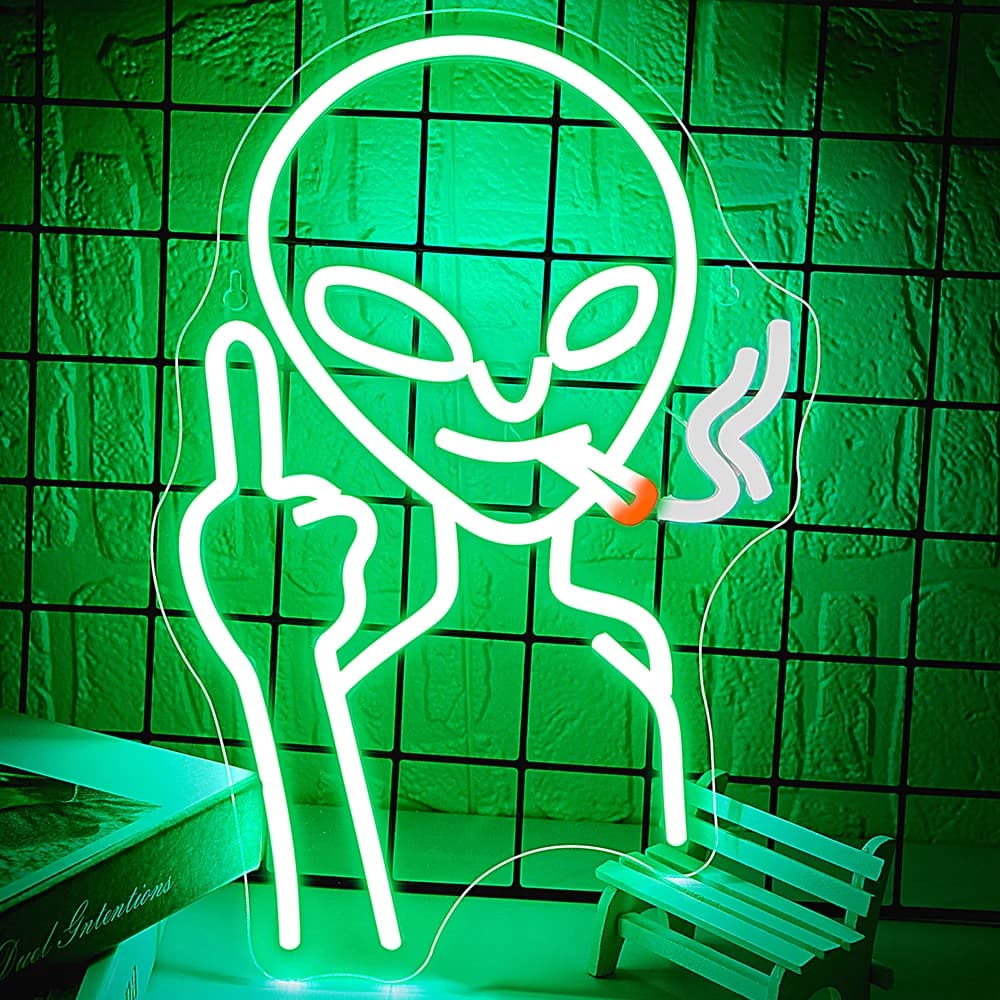 Insegna al neon alieno Luce LED verde per decorazione da parete Man Cave Bar Pub Negozio Sala giochi Halloween