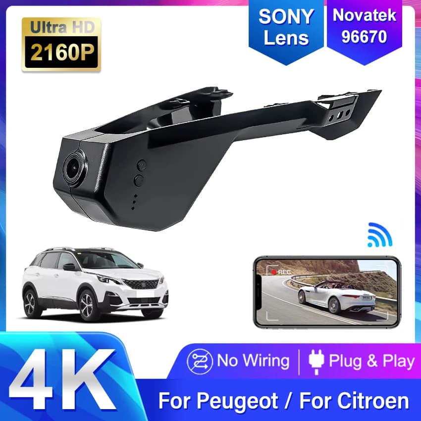 Dashcam for Peugeot 5008 3008 4008, DVR for Citroen C5 Aircross, DS7 recorder, Plug and Play Dash Cam 4K for car