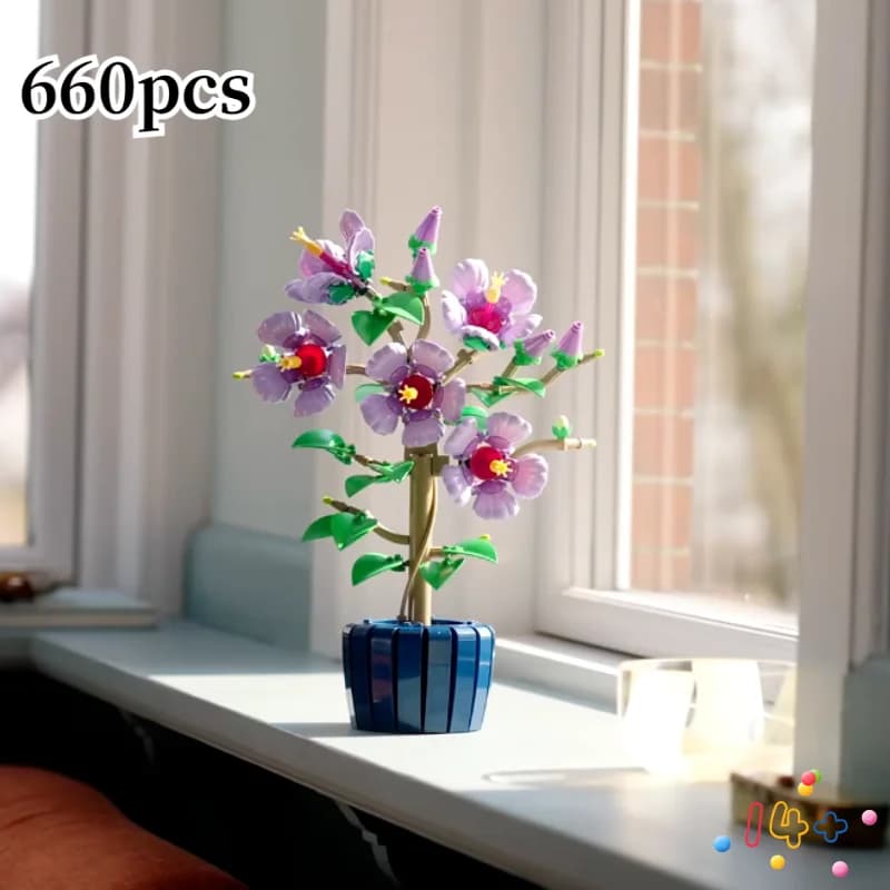 NEW 10372 Hibiscus flower potted bonsai plant bouquet assembling building blocks Toys Holiday gifts decoration ornaments