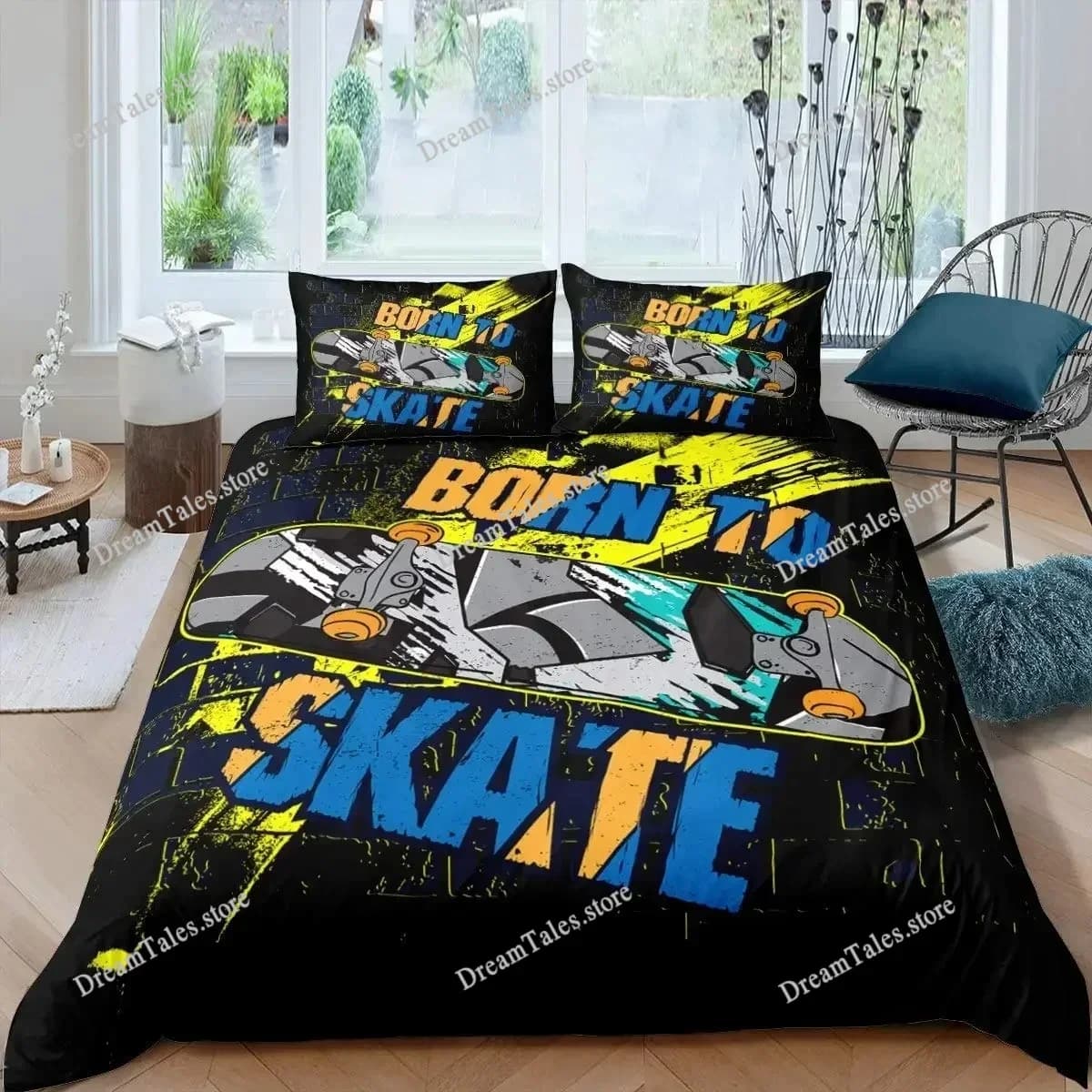 Set di Biancheria da Letto con Grafica Skateboard, Disponibile in Varie Misure, per Adulti e Bambini, Set Copripiumino e Lenzuola 2025