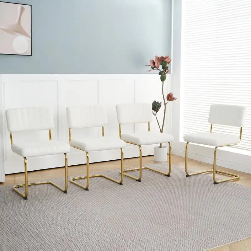 Set di 4 sedie da pranzo di lusso, eleganti e moderne, con fiocco bianco e gambe in metallo dorato per camera da letto, sala da pranzo o studio