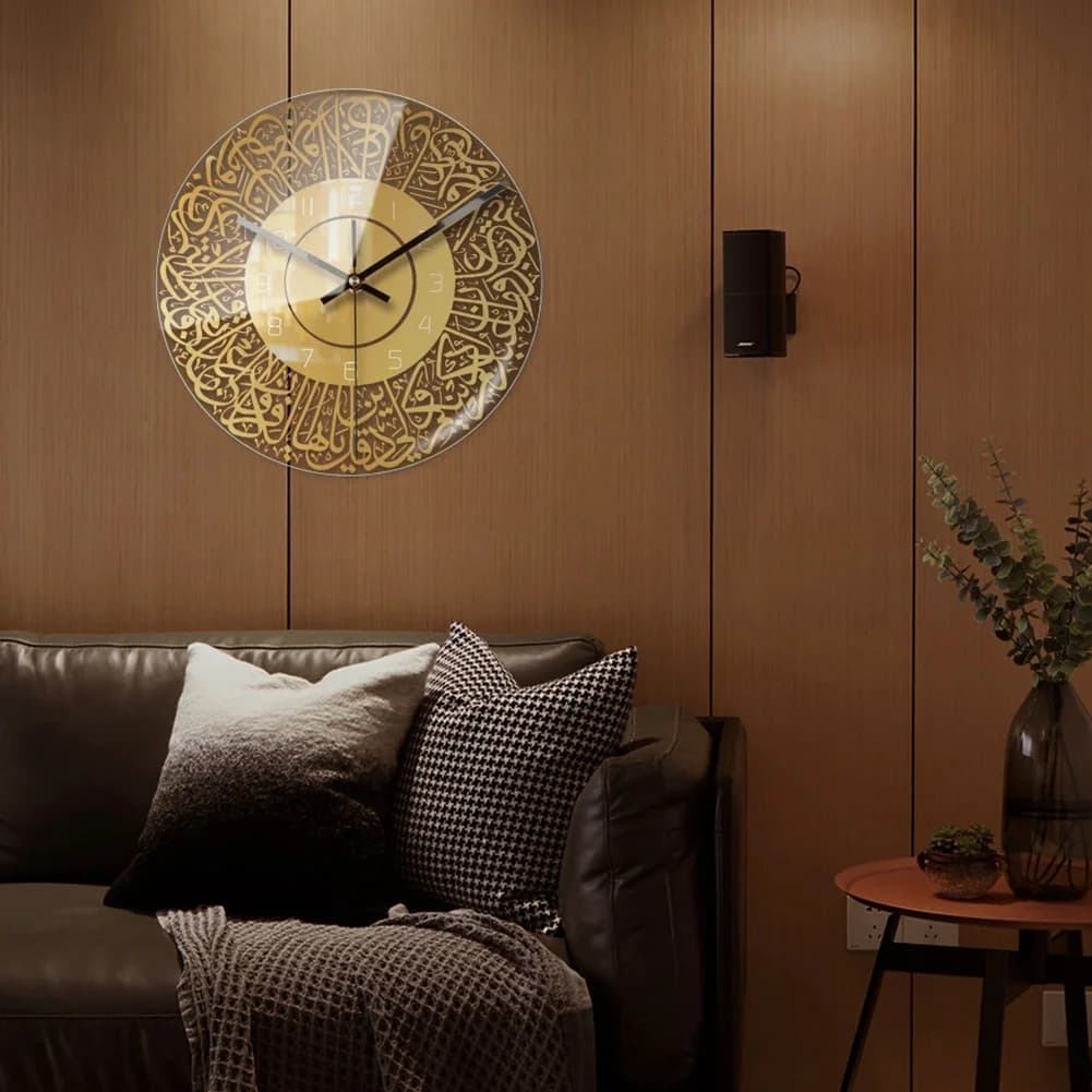 ABZF 2026 Islamic Quartz Acrylic Wall Clock Pendulum Muslim Living Room Decoration Art Indoor Wall Clock Pendant(Black)