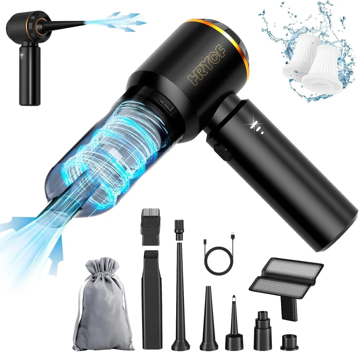 Aspirapolvere Portatile Ricaricabile 4-in-1 da 20000PA con Motore Brushless per Auto e Casa