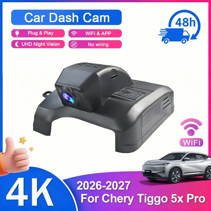 4K HD 2160P New Plug and Play WIFi Car DVR Video Recorder Dual Lens Dash Cam For Chery Tiggo 5x Pro 2026-2027