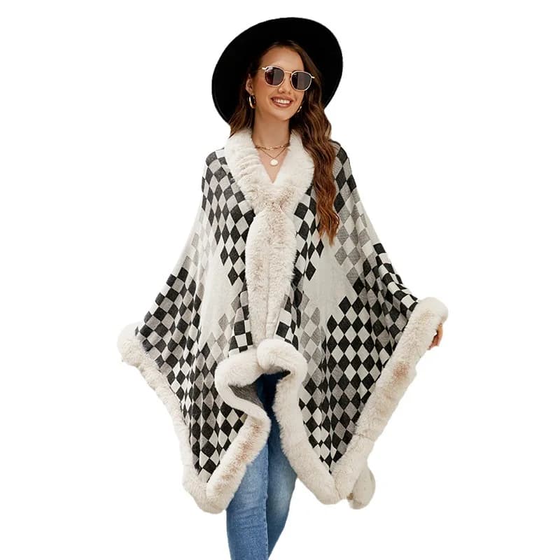 Sciarpa con collo in pelliccia da donna, modello transfrontaliero, autunno inverno 2023, nuova, calda e spessa, mantella lavorata a maglia Amazon.