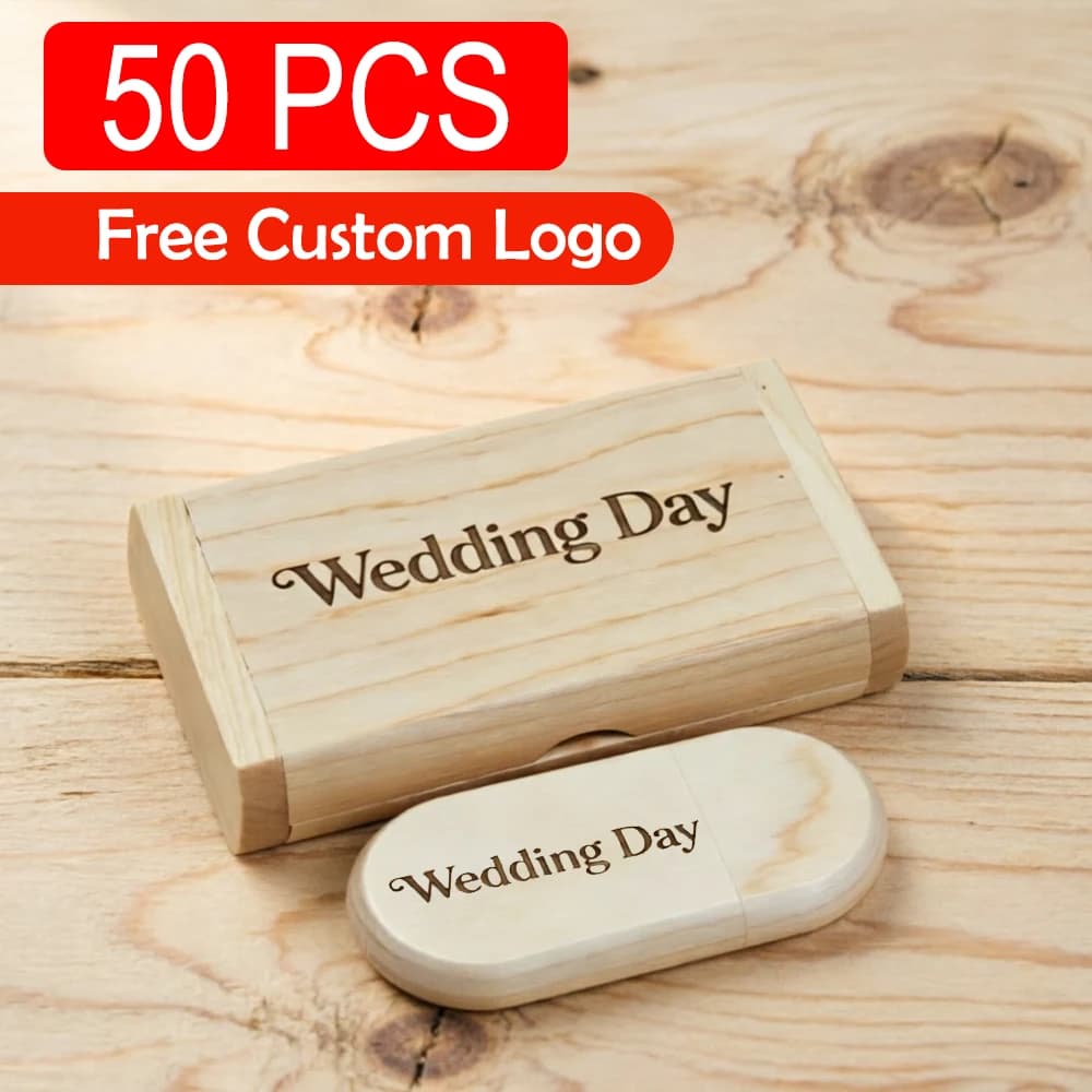50pcs/Lot High speed USB 2.0 Flash Drive Wooden Pendrive 8GB 16GB 32GB 64GB 128GB Memory Stick Wedding Gift (Free custom LOGO)