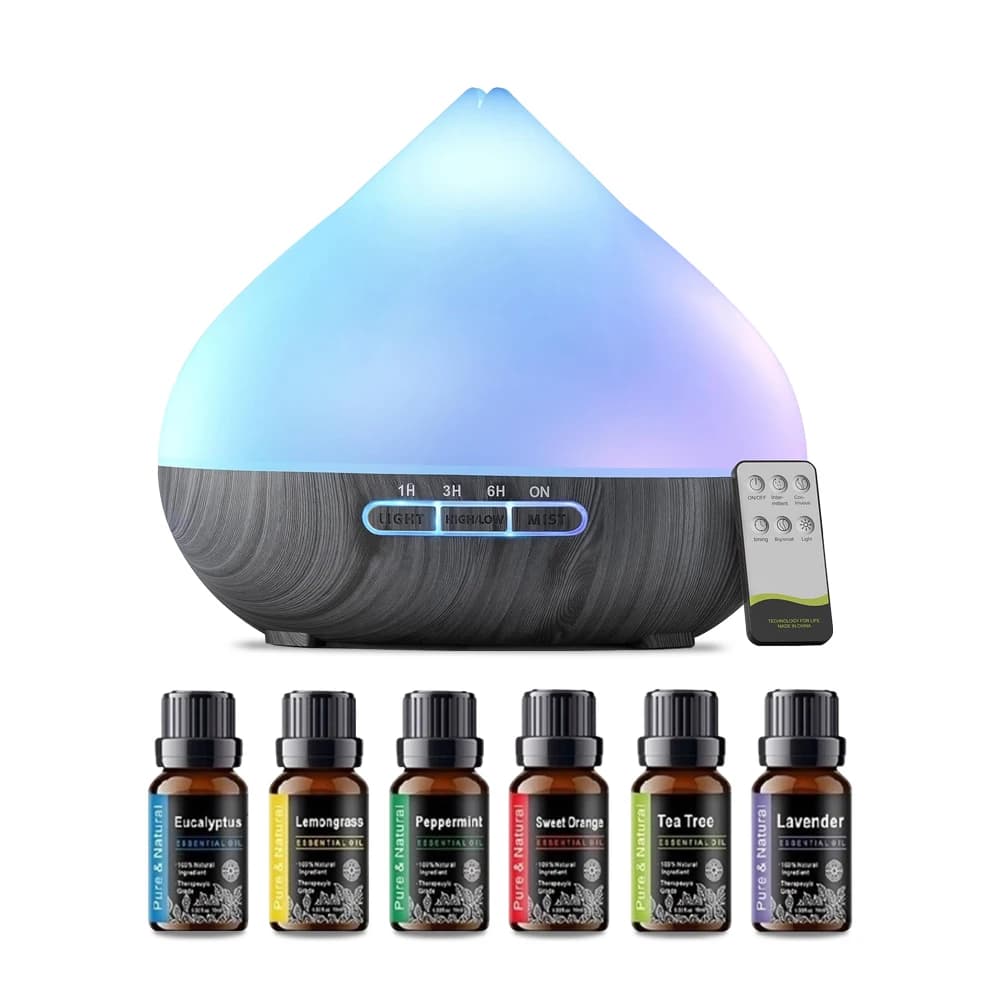 500ml aromatherapy essential oil diffuser remote control ultrasonic air humidifier multicolor LED light with 6 oils