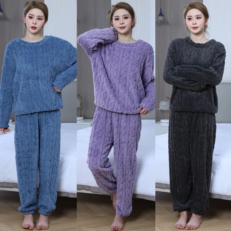 2 Pcs Women's Pajamas Sets Winter Warm Sleepwear for Sleeping Pajama Set for Women Thick Fleece Couple Casual Home Wear Autumn