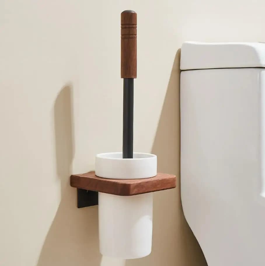 Spazzola per secchio a forma di cavallo in noce Per uso domestico, WC ad angolo non morto, senza ripiano, per appendere la parete del bagno, per pulire e riporre