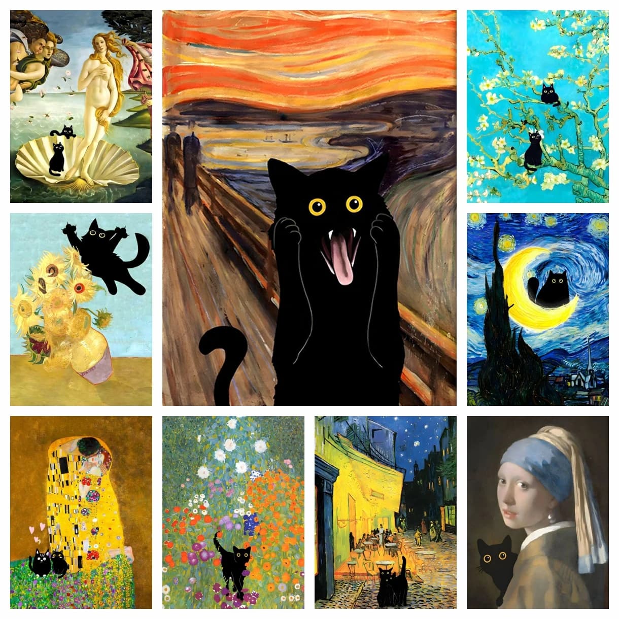5D Diamond Painting Funny Cute Black Cat Play Series Picture Embroidery Cross Stitch Kit Mosaic Picture Room Decor Picture Gi