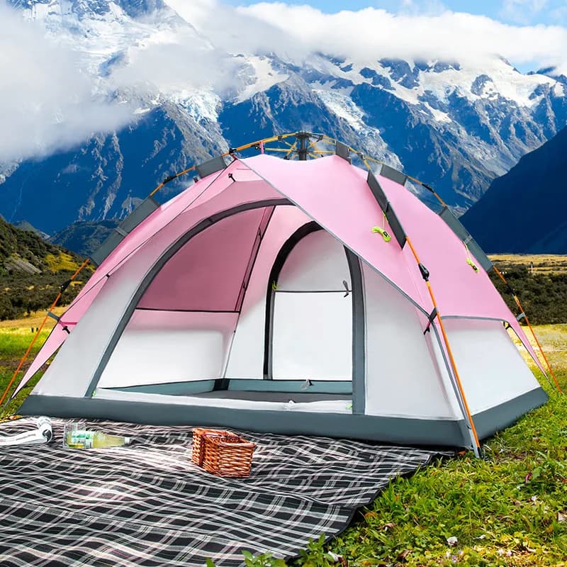 4-5 People Large Tent Quick Setup Family Camping Tent Pink And Green Tent Camping Hiking Foldable Folding Tent Double Layer