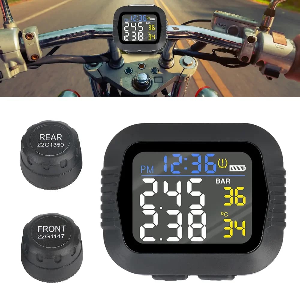 Sistema di monitoraggio della pressione dei pneumatici TPMS per Moto allarme della temperatura con 2 sensori esterni sistemi di allarme per pneumatici Moto in tempo reale