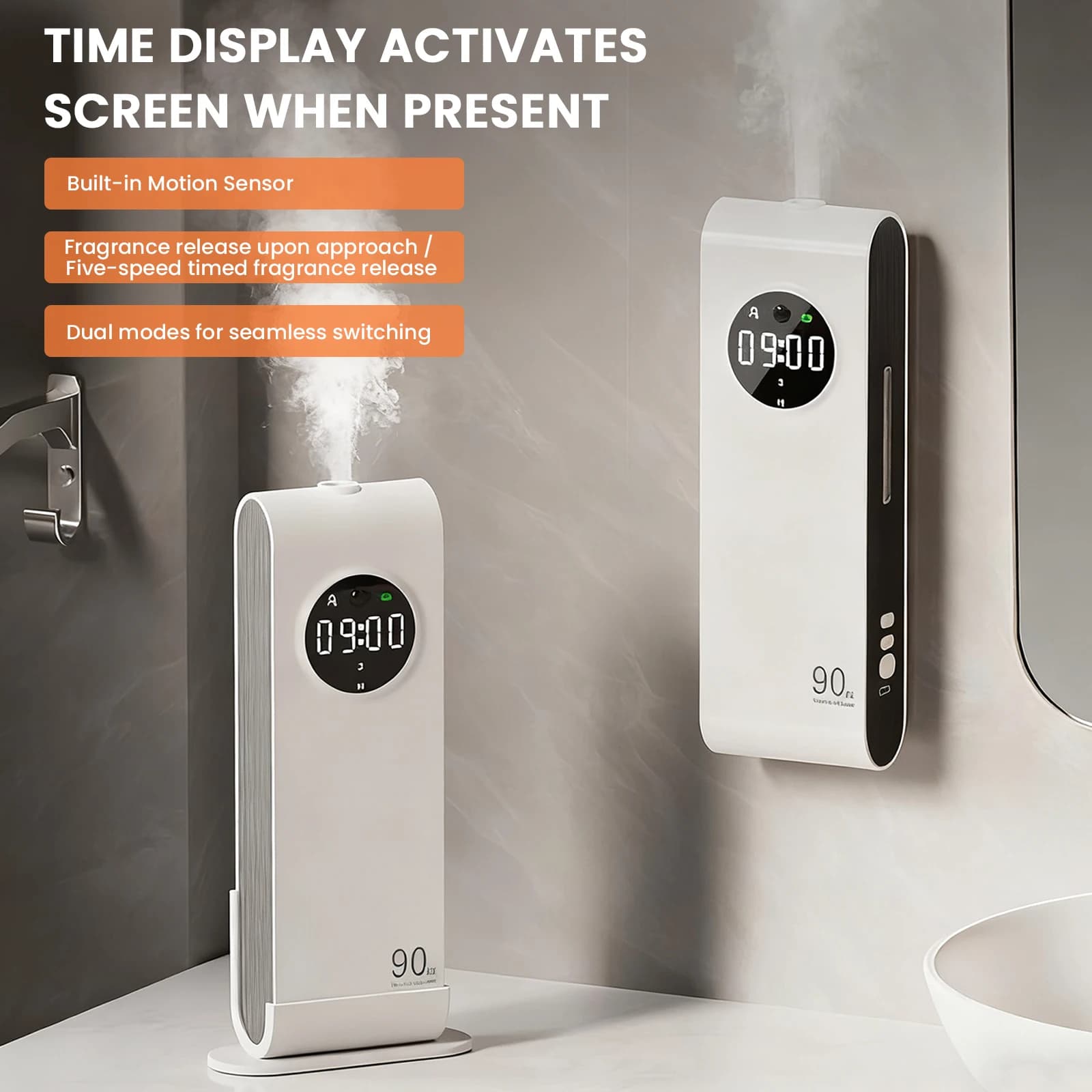 Air Humidifier 90ml 5 Spary Mode Essential Oil Diffuser with Smart Sensor Air Freshener for Home Bathroom Living Room Toilet