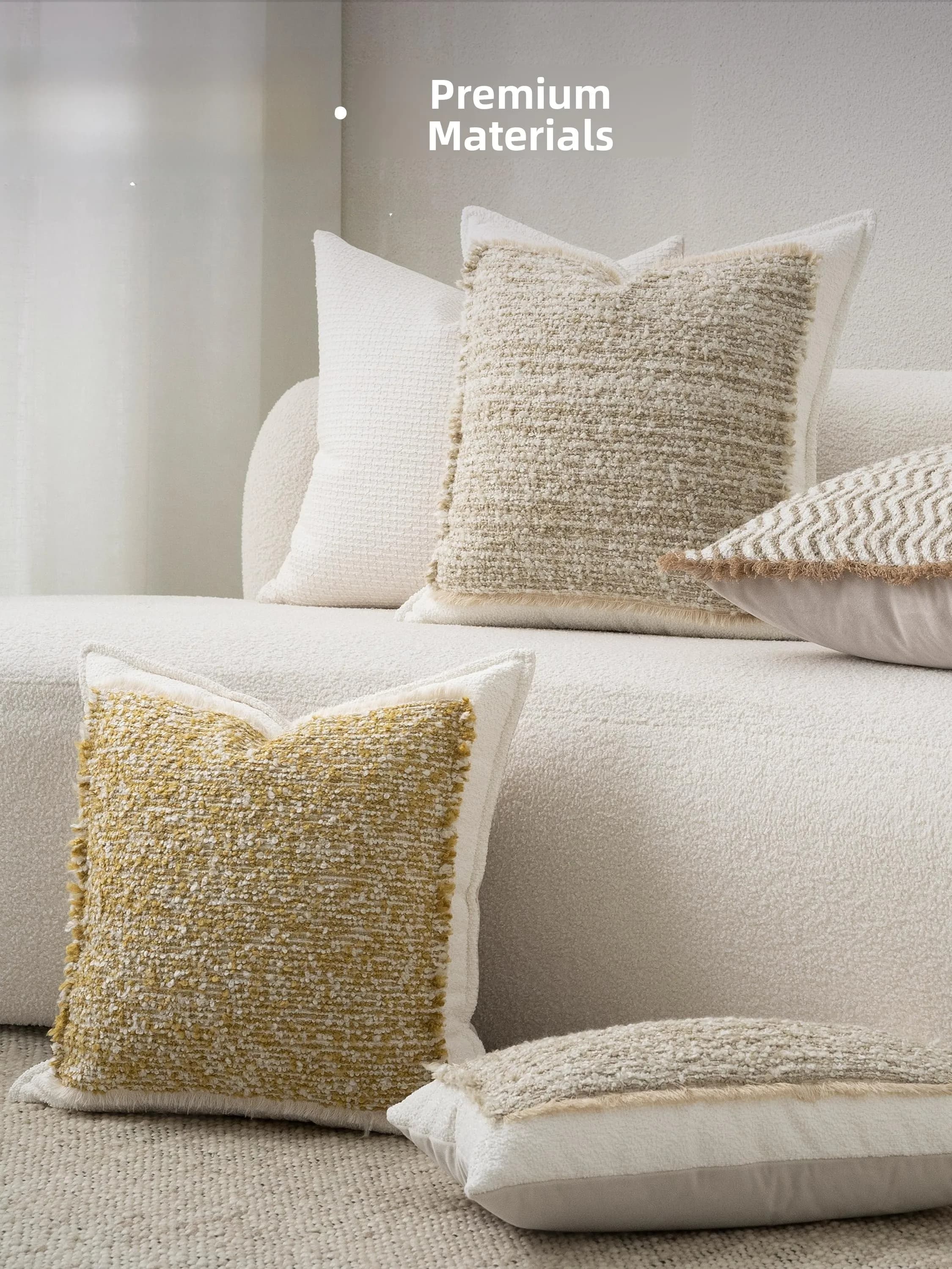 Fodera per cuscino Wanxipin Chic in misto lana beige, lussuosa federa per cuscino lombare per esposizione in agriturismo, quadrata, rimovibile e lavabile