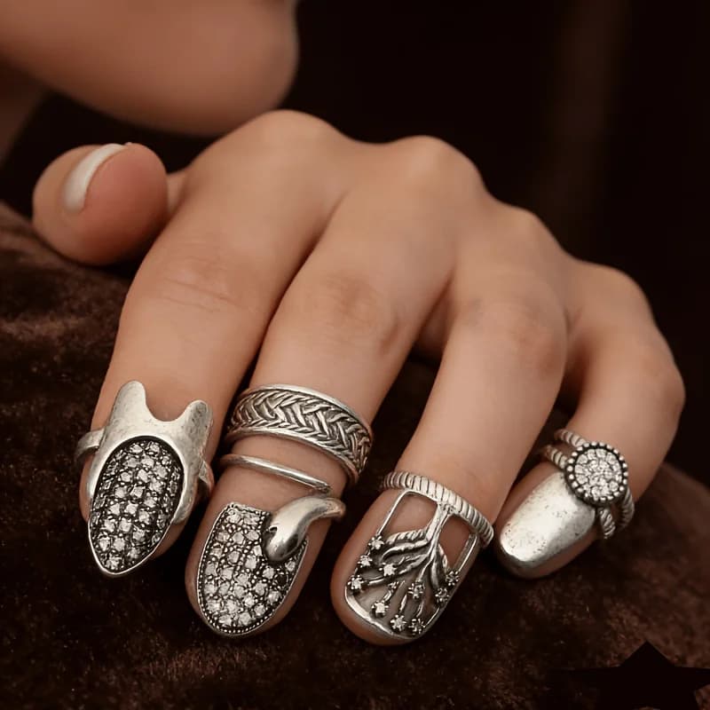 4 Pack Retro Adjustable Fingertip Nail Ring Set Elegant Open Metal Nail Jewelry Women Daily Party Valentine Gift All Year Access