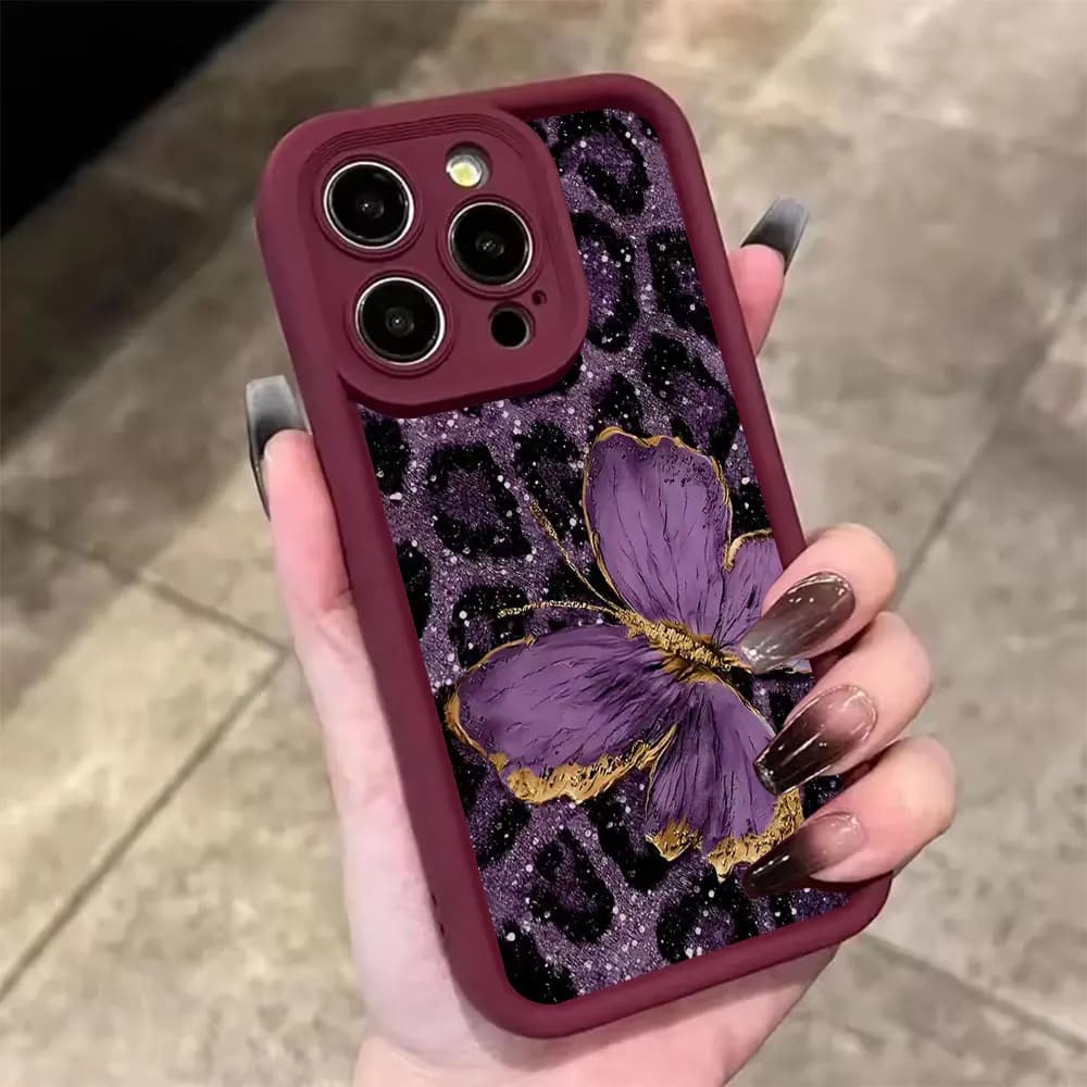 Silicone Case For iPhone 18 17 16 13 12 11 15 14 Pro Xs Max Mini 8 7 Plus XR 17e 16e X Butterfly Leopard Print Anti-Drop Cover