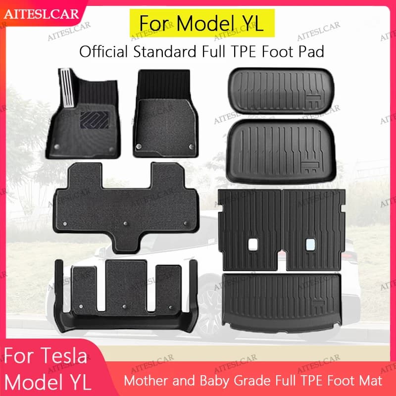 AITESLCAR Tappetini per Tesla Model YL 2026, Set Tappetini per Bagagliaio, Tappetini Impermeabili in TPE Antiscivolo, Set Tappetini LHD