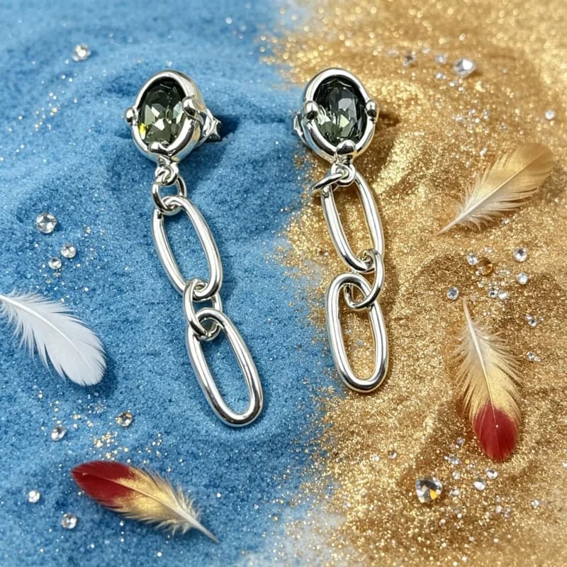 Stylish Silver Green Crystal Chain Drop Earrings for Women