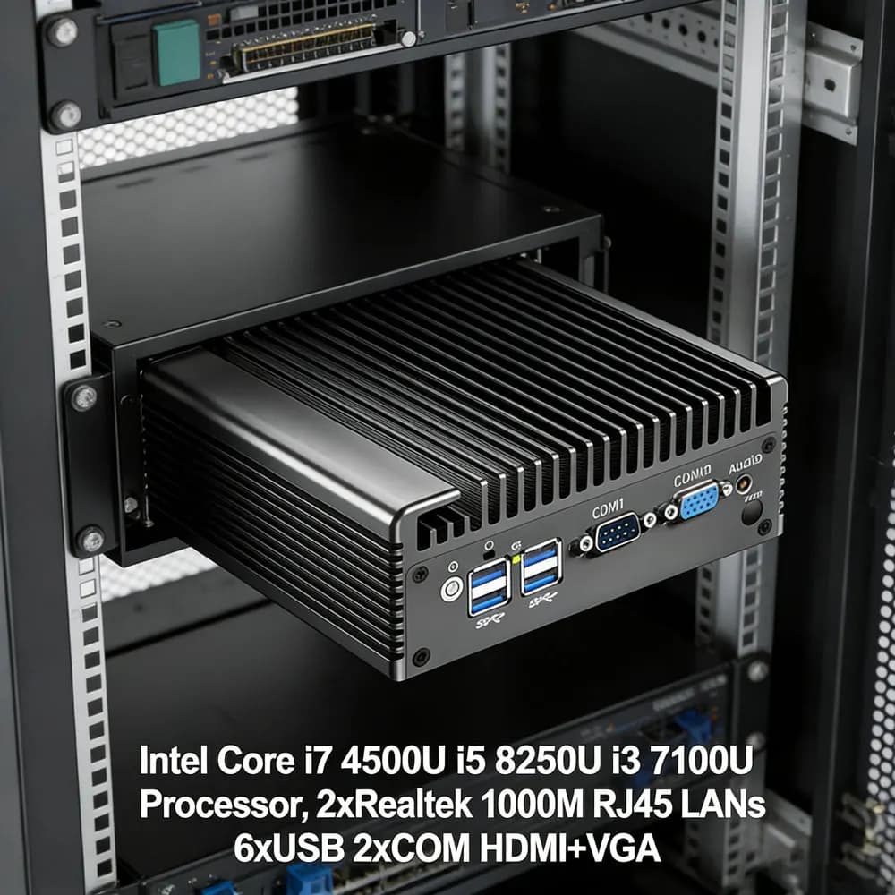Barebone Fanless Mini PC Dual LAN Intel i7 4500U i5 8250U i3 7100U 6xUSB 2xCOM HDMI+VGA Industrial Firewall Computer Home Server