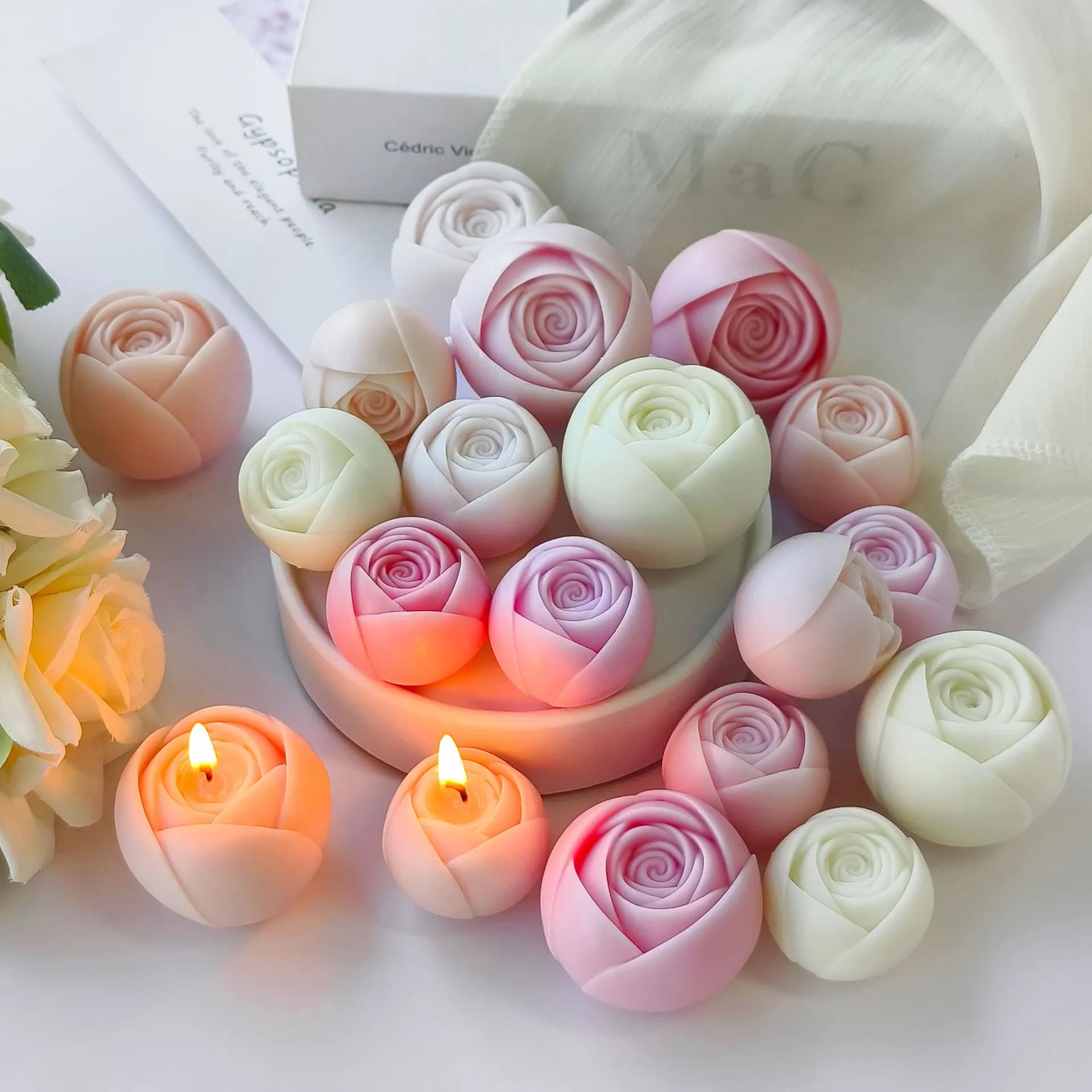 Flower Candle Mold DIY Handmade Soap Diffuser Stone Ornament Sting Rose Scented Candle Silicone Mould